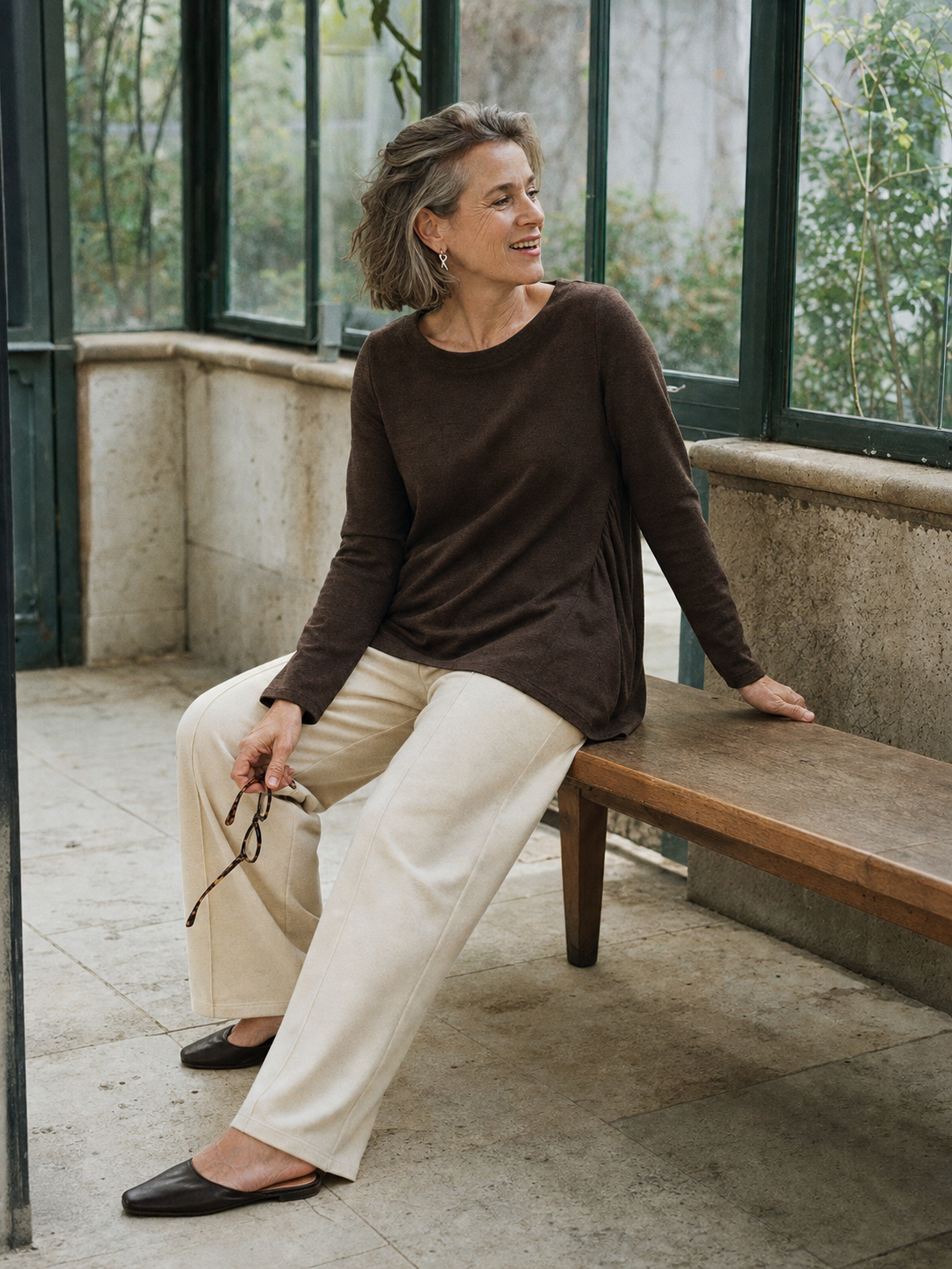 Wool Panelled Ruched Asymmetric Hem Top | Kalista