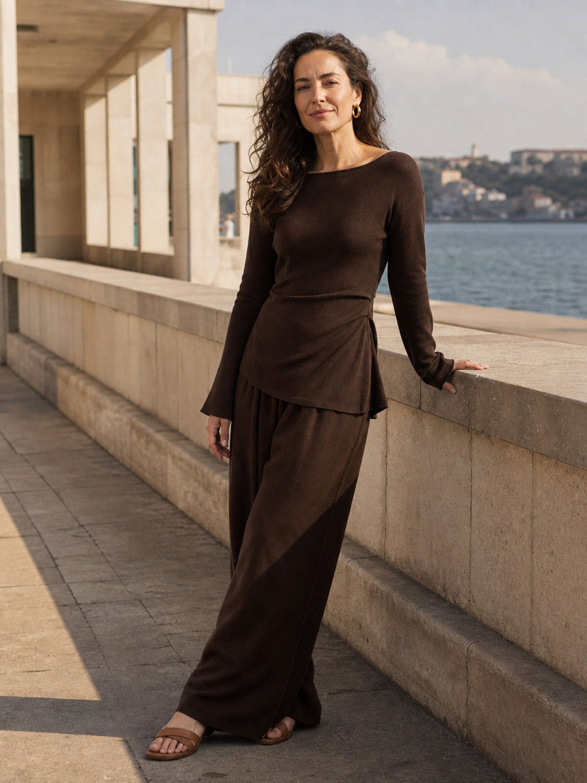 Merino Wool Boat Neck Asymmetric Hem Top LORELEI