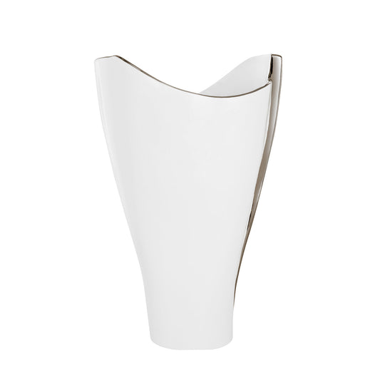 White vase with silver rim on a white background