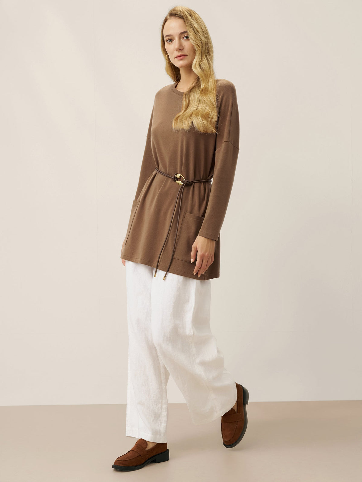 Lenzing Tencel Modal® Long Drop Shoulder Stretch Pullover Top with Patch Pockets