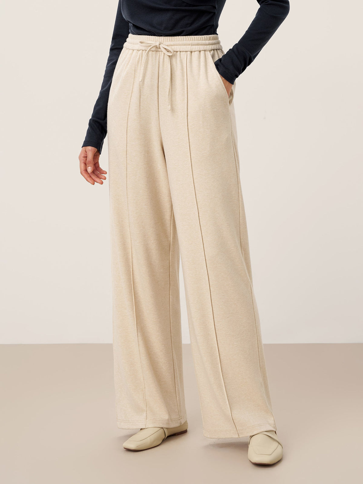Tamsin Lyocell Blend Pin Tuck Straight Leg Trousers – Casual Drawstring Tailored Pants