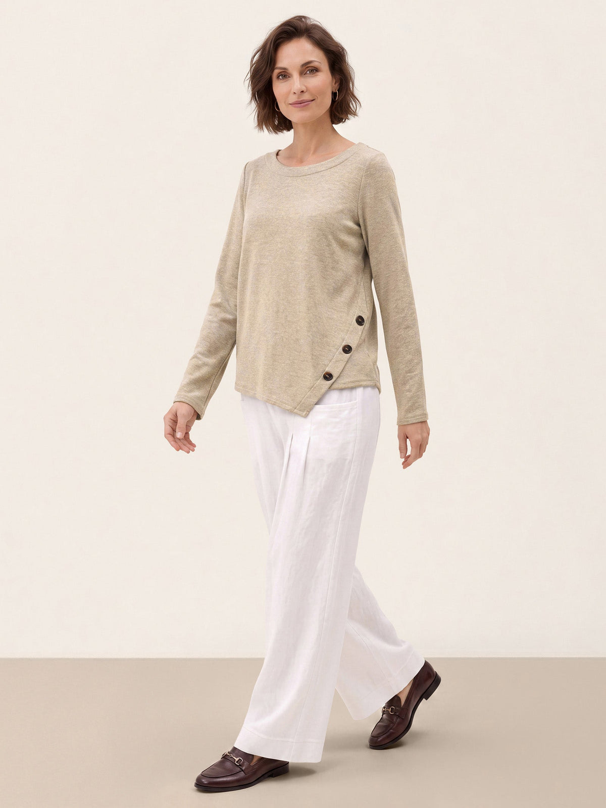 Lyocell Wool Asymmetric Hem Side Button Knit Top CELIA