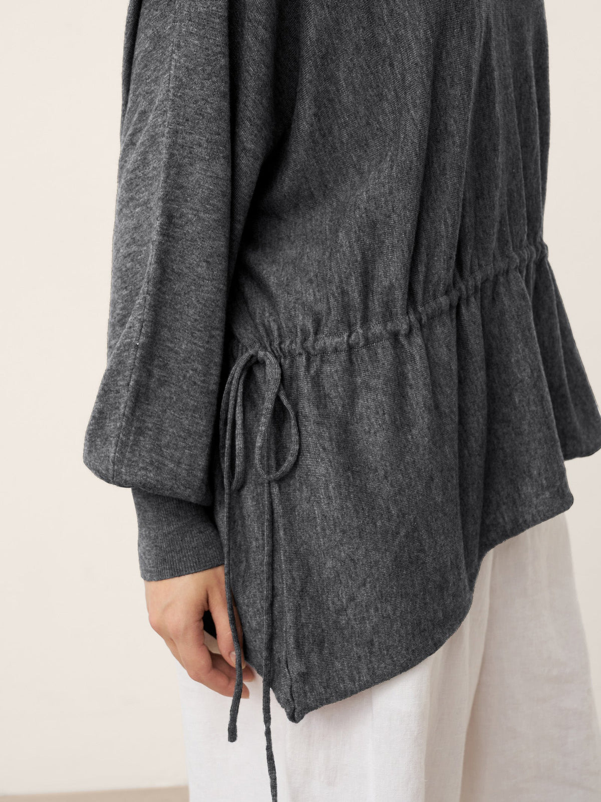 Wool Asymmetric Drawstring Hem Loose Top WREN