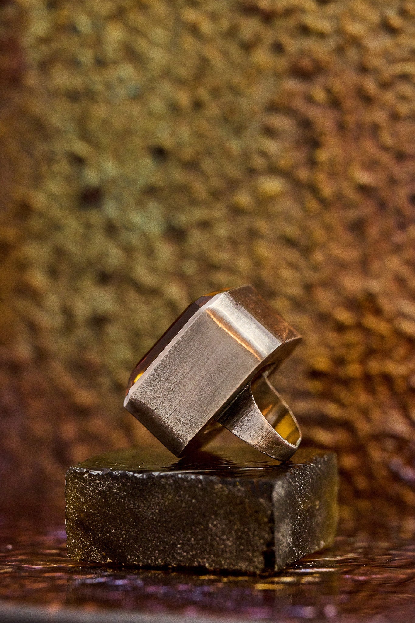 Square Goliath Ring in Golden Silver | Mia Vesper Architectural Statement Ring