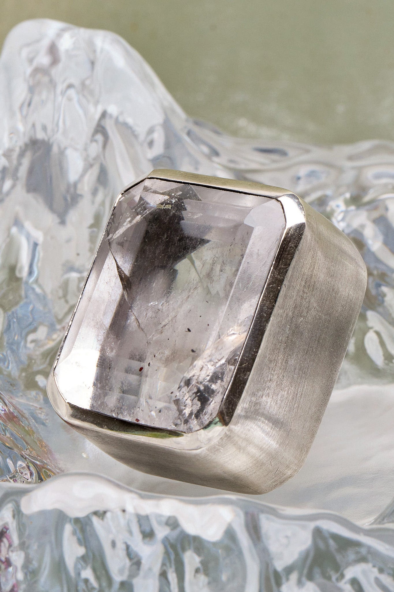 Square Goliath Ring in Striated Crystal Silver | Mia Vesper Architectural Statement Ring