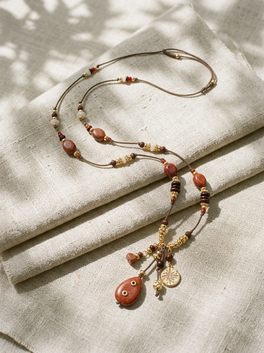 Natural Stone Beaded Long Necklace