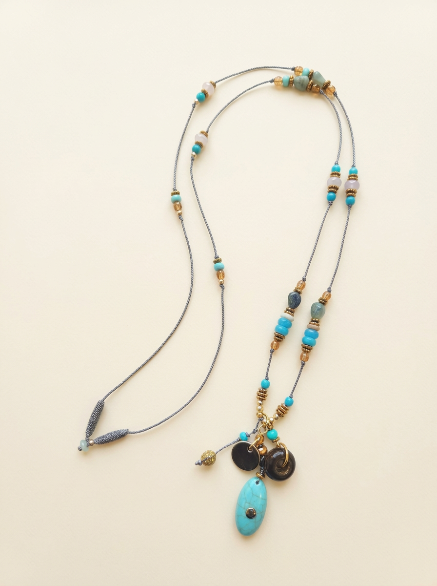 Natural Stone Beaded Long Necklace