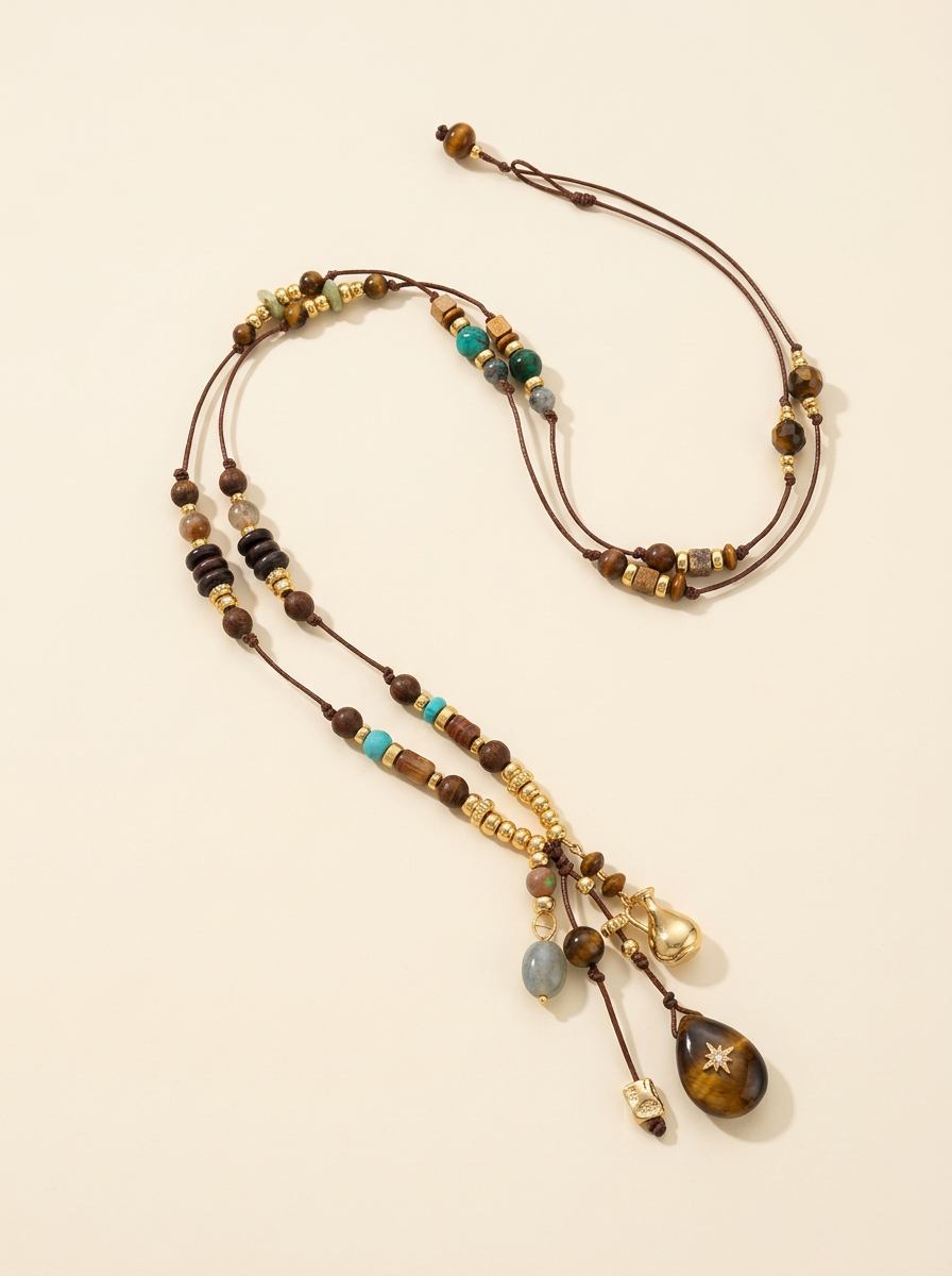 Natural Stone Beaded Long Necklace