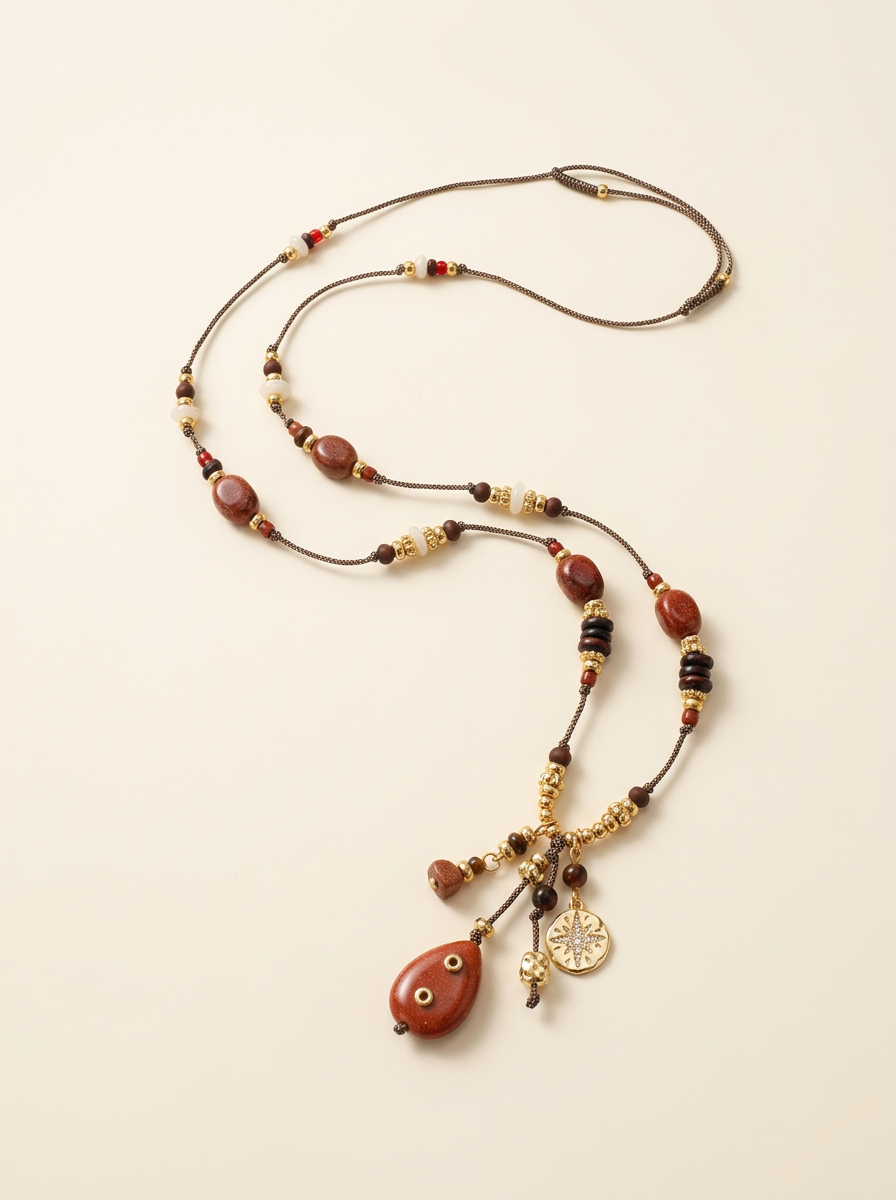 Natural Stone Beaded Long Necklace