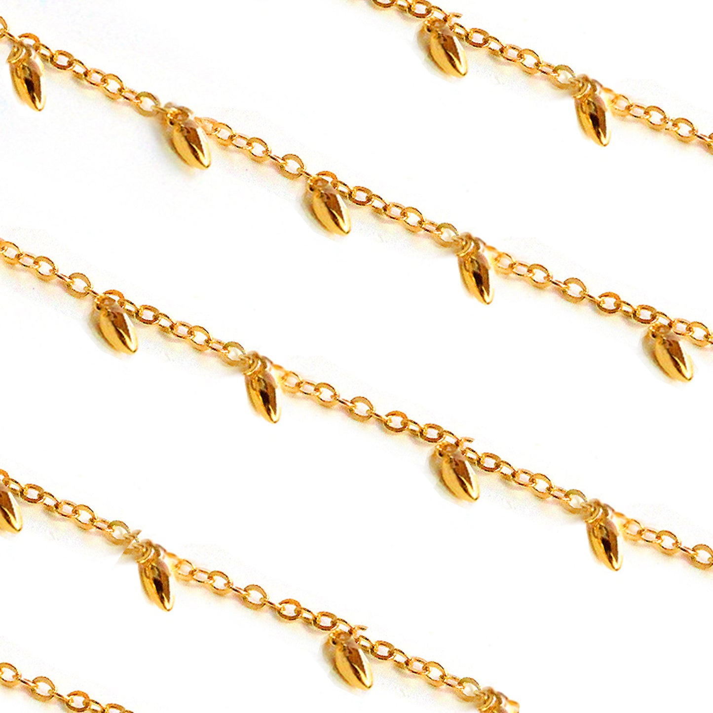 RICE Bead Thin Chain Strand Necklace | 18K Gold Over Sterling Silver