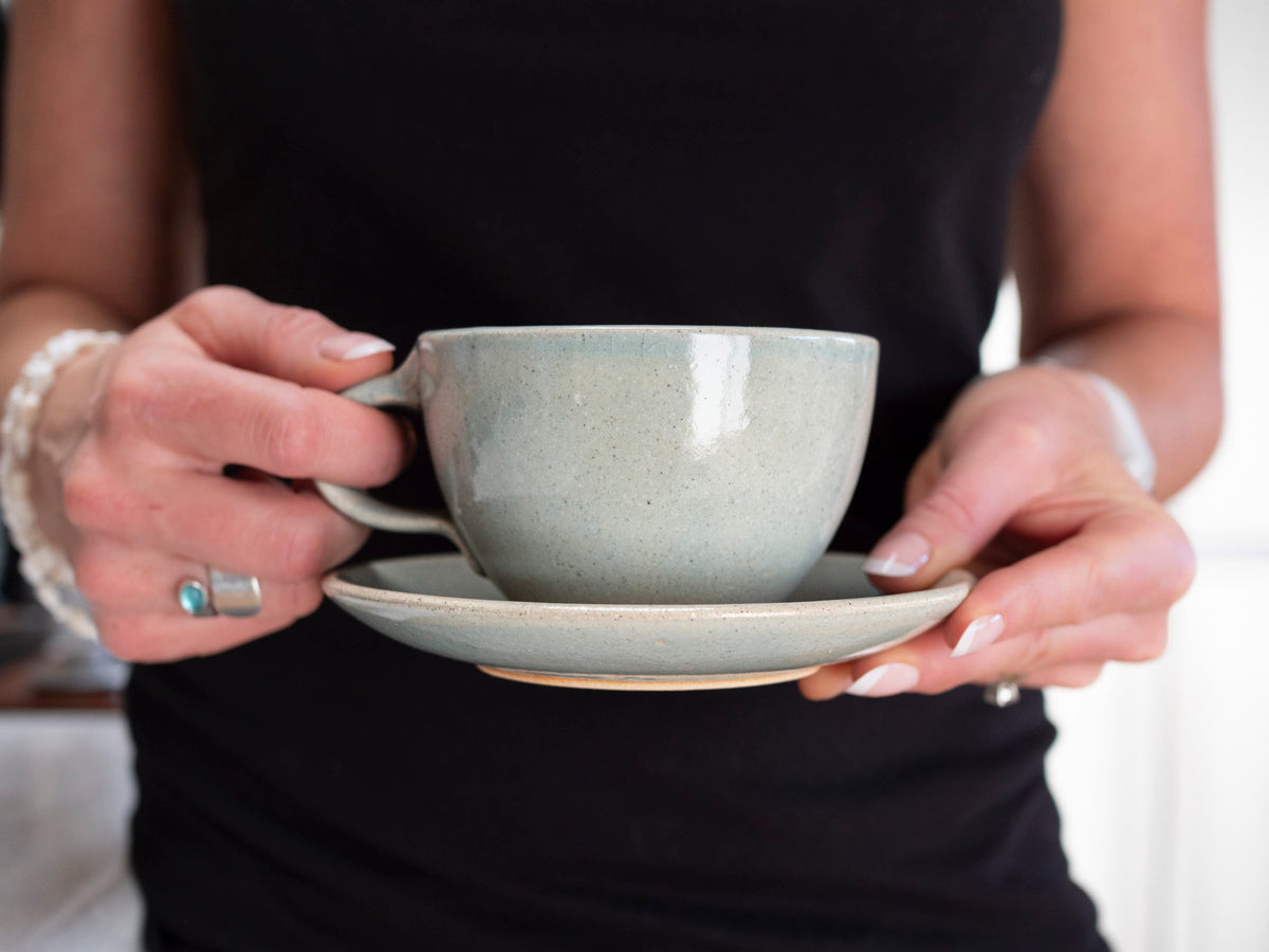 Cappuccino Cup, Latte Cup: Light Blue/White, 10-12 oz, Stoneware