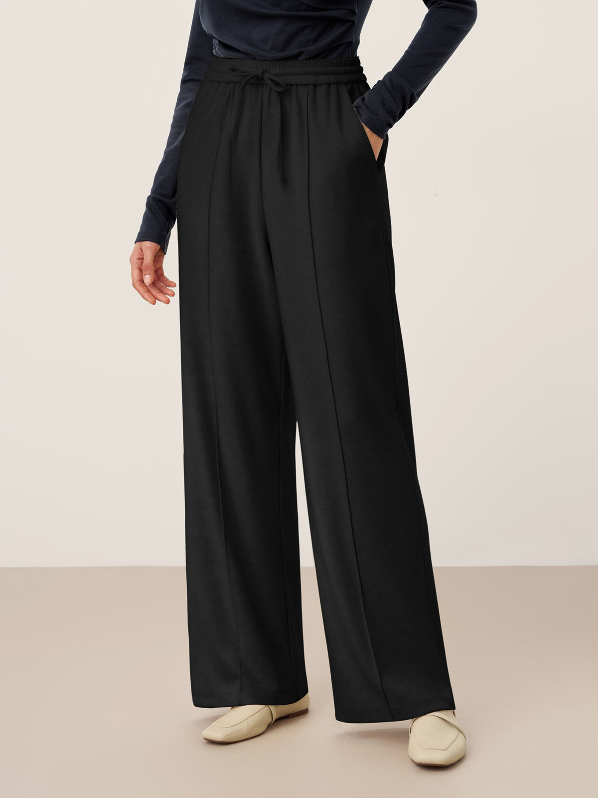 Tamsin Lyocell Blend Pin Tuck Straight Leg Trousers – Casual Drawstring Tailored Pants