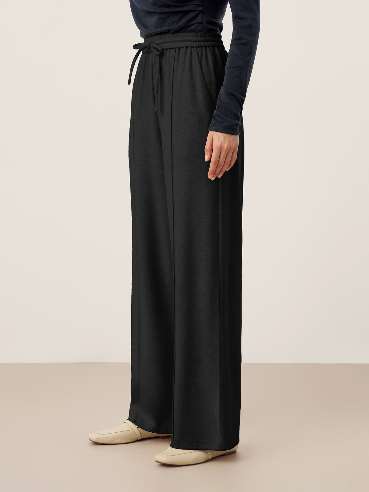 Tamsin Lyocell Blend Pin Tuck Straight Leg Trousers – Casual Drawstring Tailored Pants