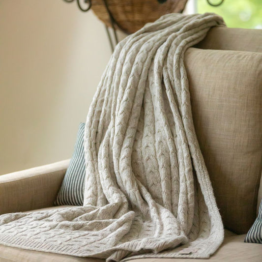 Handloomed Peruvian Pima Cotton & Undyed Baby Alpaca Silver Gray Cable Throw Blanket - Muru Collection