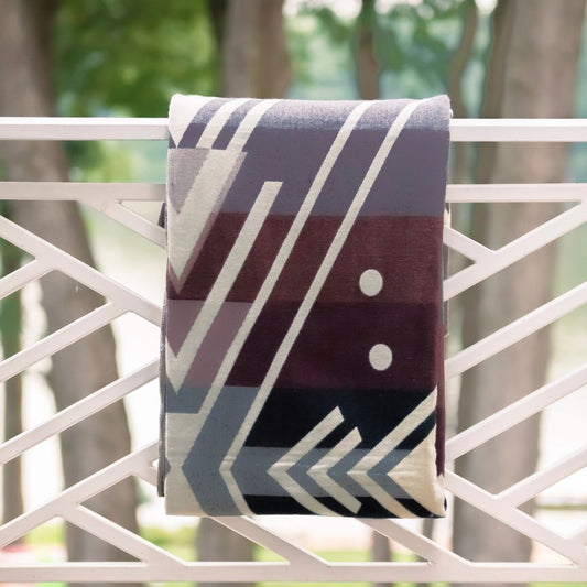 Handwoven Reversible Chevron Gray Brown Red & Cream Alpaca Throw - Yachana Collection