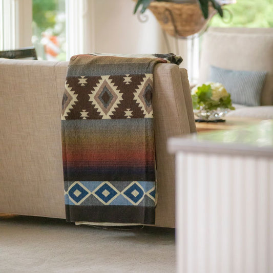 Handwoven Reversible Sunset Diamond Red Brown Blue & Cream Alpaca Throw Blanket - Yachana Collection