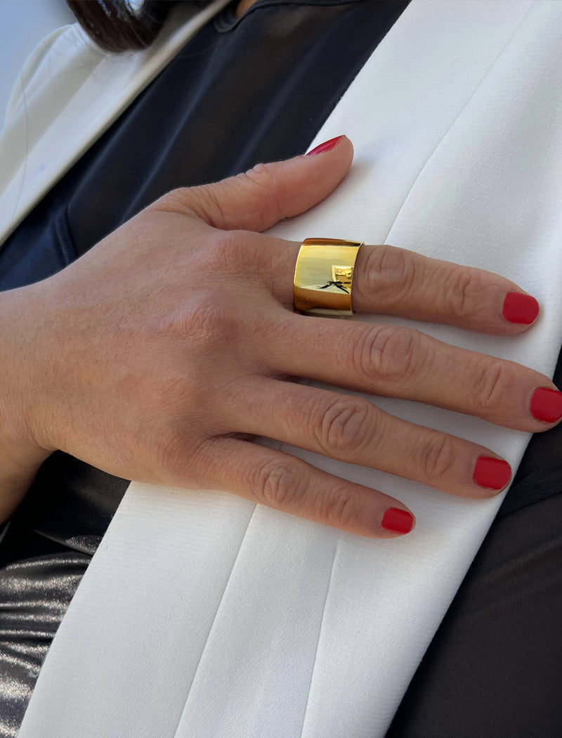 Rich Thick Cigar Band Ring in 18k Gold Vermeil | Solid Sterling Silver Base Statement Band