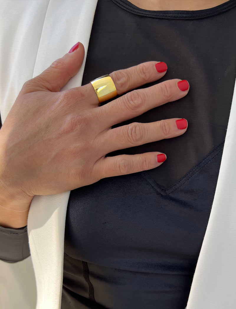 Rich Thick Cigar Band Ring in 18k Gold Vermeil | Solid Sterling Silver Base Statement Band