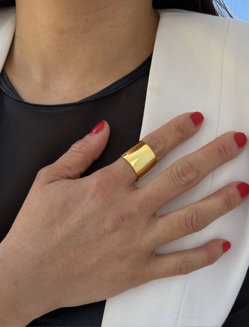 Rich Thick Cigar Band Ring in 18k Gold Vermeil | Solid Sterling Silver Base Statement Band