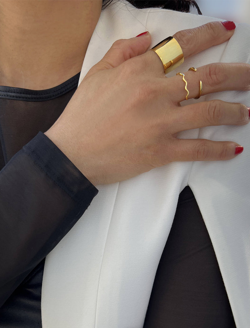 Rich Thick Cigar Band Ring in 18k Gold Vermeil | Solid Sterling Silver Base Statement Band