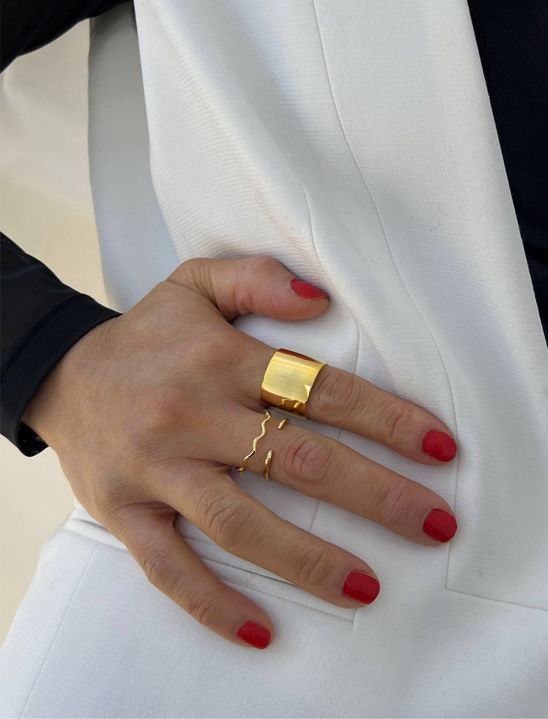 Rich Thick Cigar Band Ring in 18k Gold Vermeil | Solid Sterling Silver Base Statement Band
