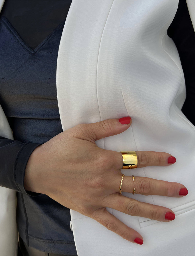 Rich Thick Cigar Band Ring in 18k Gold Vermeil | Solid Sterling Silver Base Statement Band