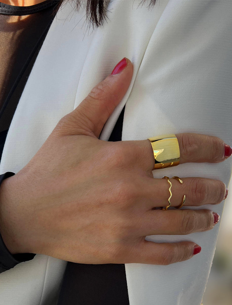 Rich Thick Cigar Band Ring in 18k Gold Vermeil | Solid Sterling Silver Base Statement Band