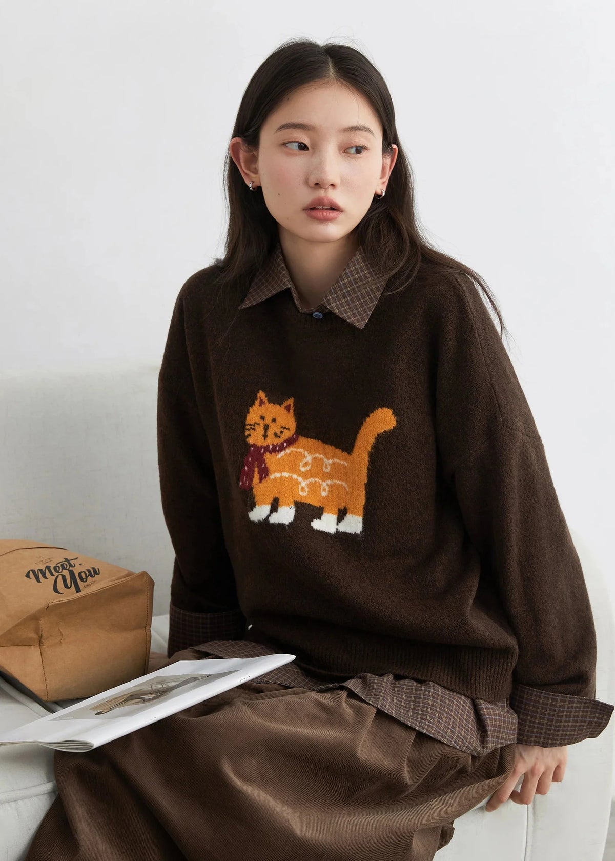 Women’s Cartoon Cat Knit Sweater Loose Casual Autumn Pullover
