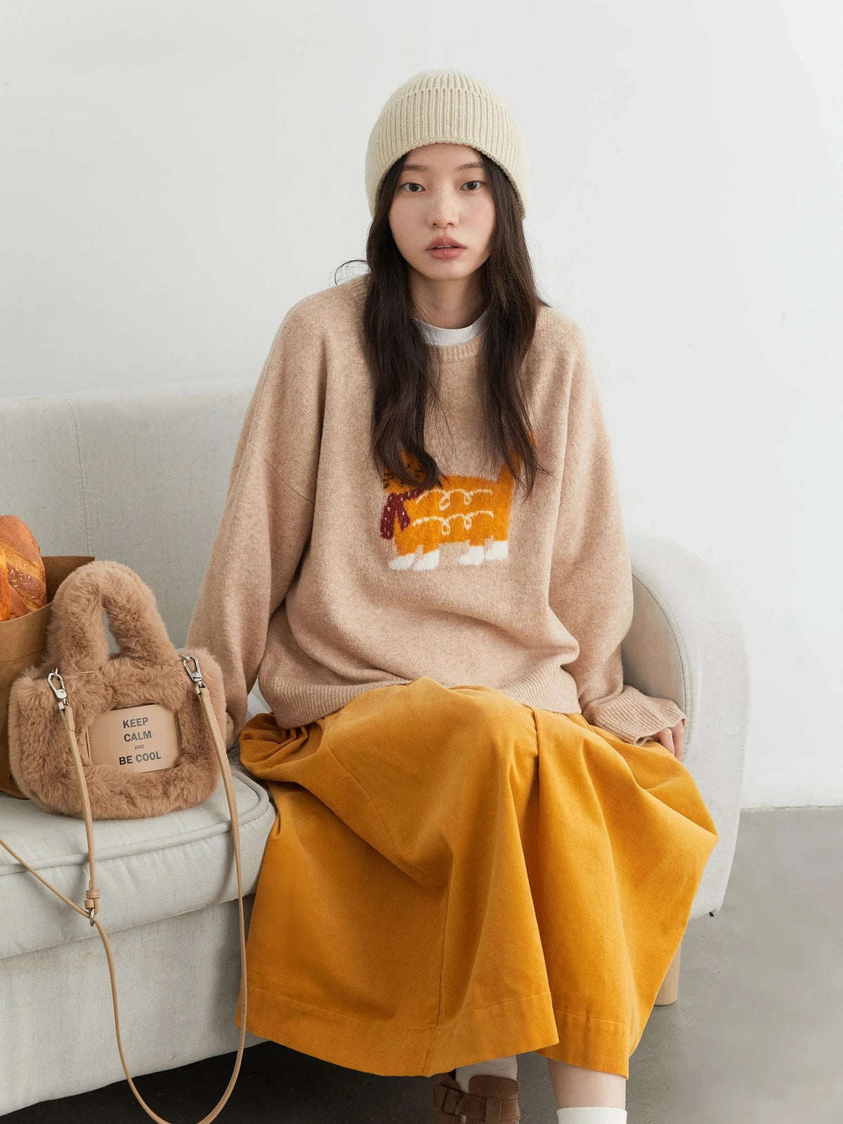 Women’s Cartoon Cat Knit Sweater Loose Casual Autumn Pullover