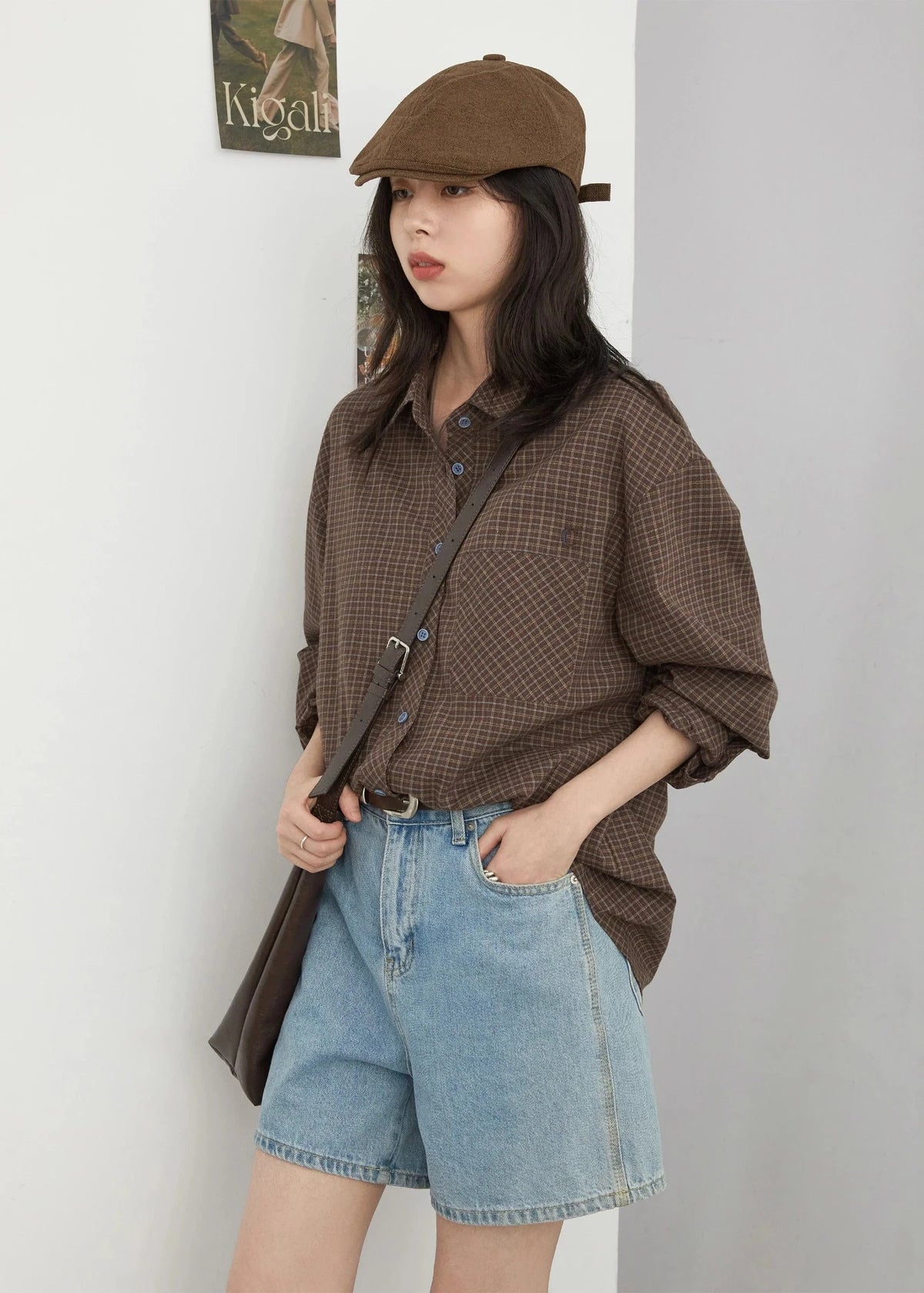 Retro Plaid Embroidered Shirt Loose Casual Autumn Blouse