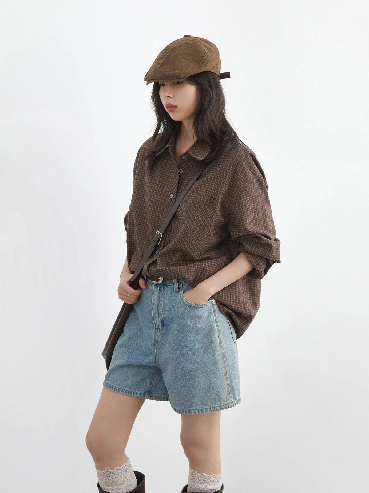 Retro Plaid Embroidered Shirt Loose Casual Autumn Blouse