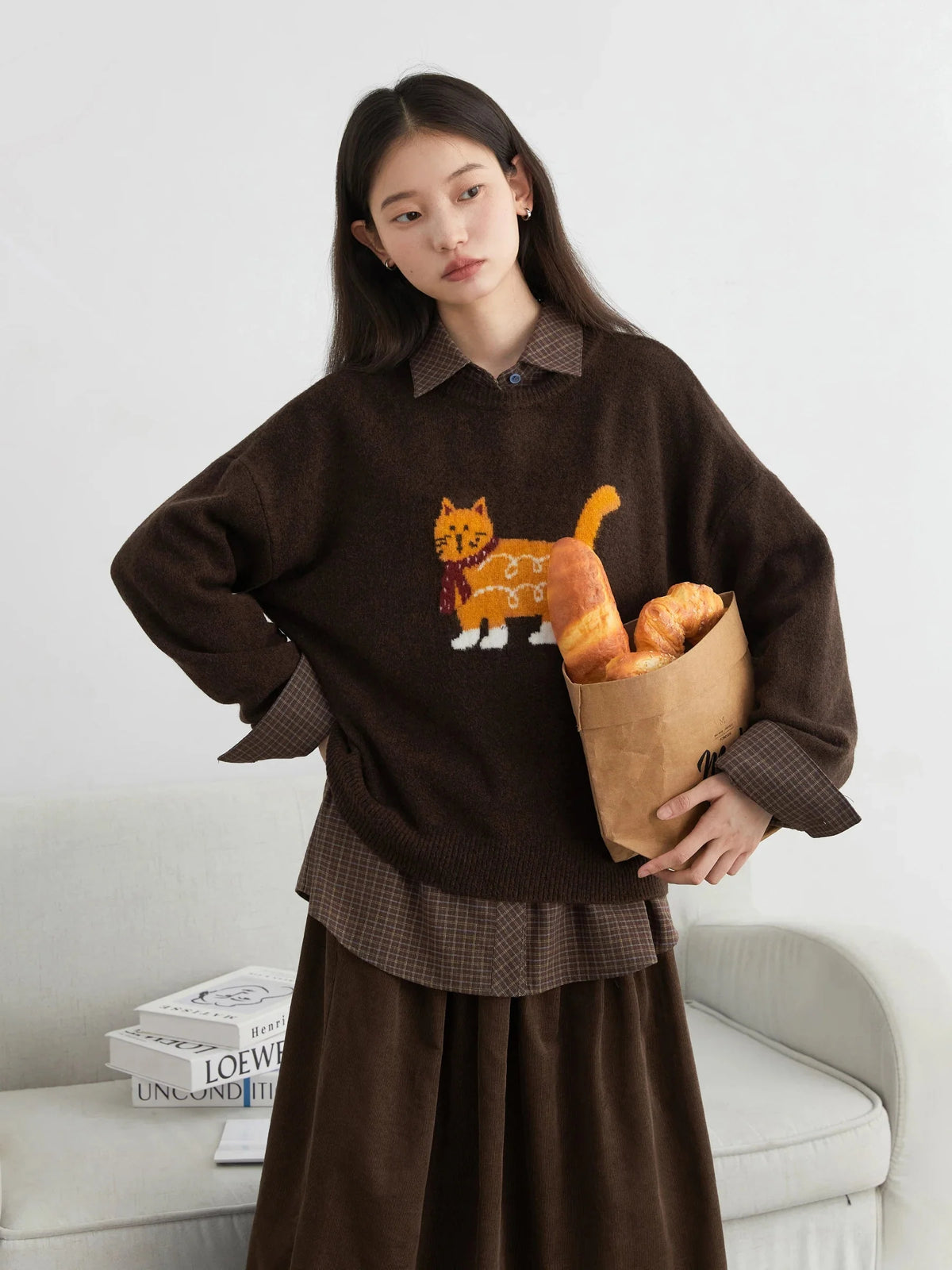 Women’s Cartoon Cat Knit Sweater Loose Casual Autumn Pullover
