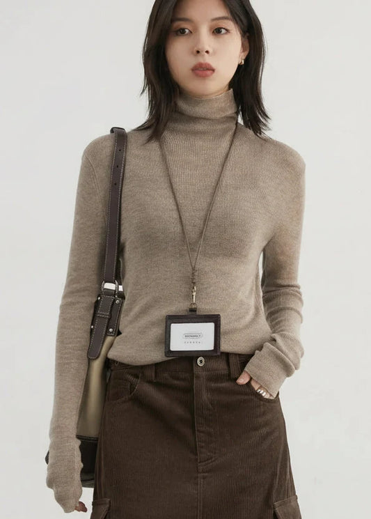 Slim Ribbed Turtleneck Sweater – Autumn Winter Stretch Knit Pullover