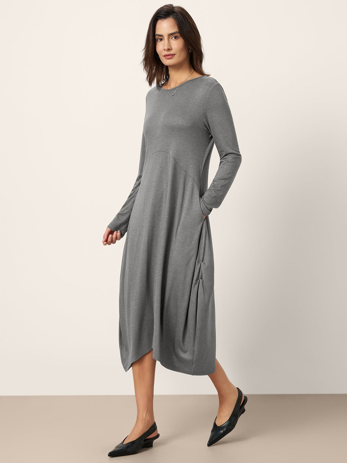 Wool Cocoon Curved Waist Midi Dress FARRAH