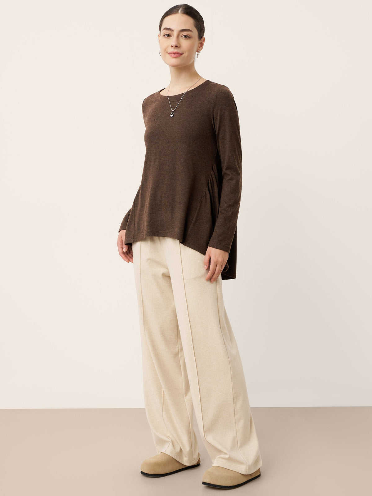 Wool Panelled Ruched Asymmetric Hem Top | Kalista