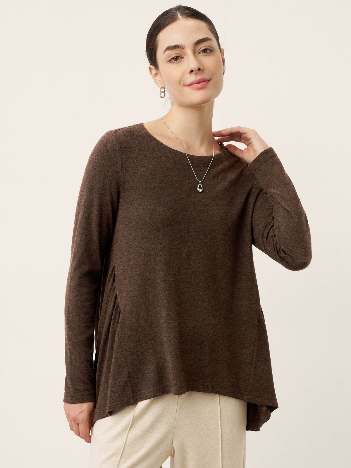 Wool Panelled Ruched Asymmetric Hem Top | Kalista