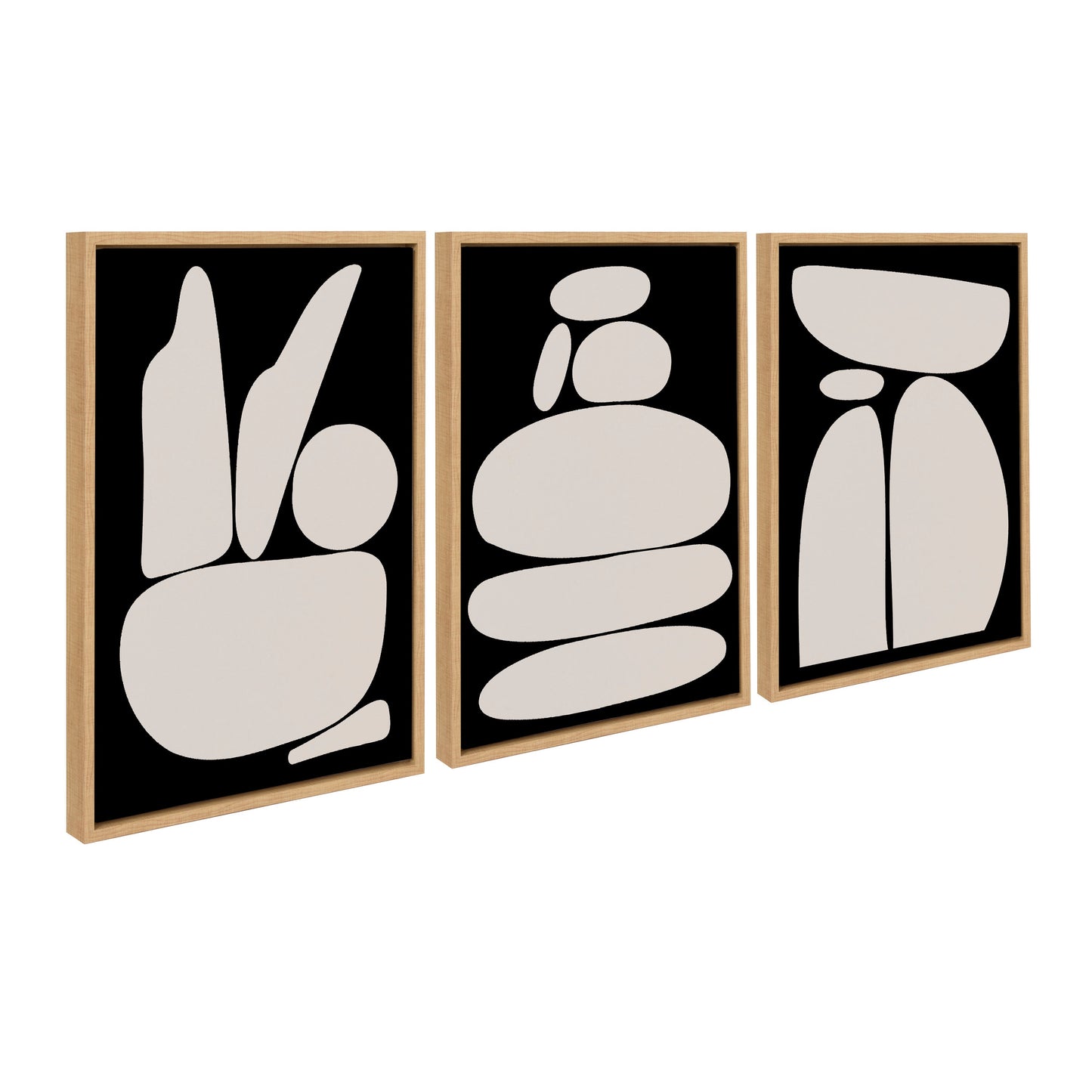 Zen Rock Garden Black and Tan Framed Canvas Set by The Creative Bunch Studio