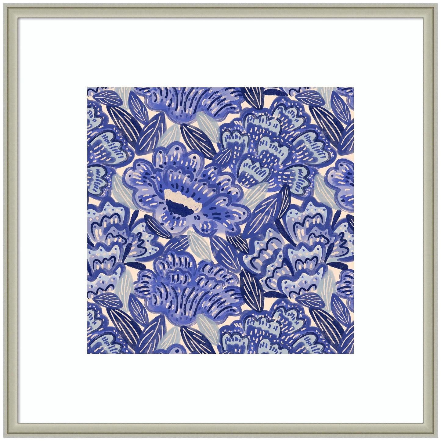 Framed Art Painted Flowers Blue by Carrie Cantwell
