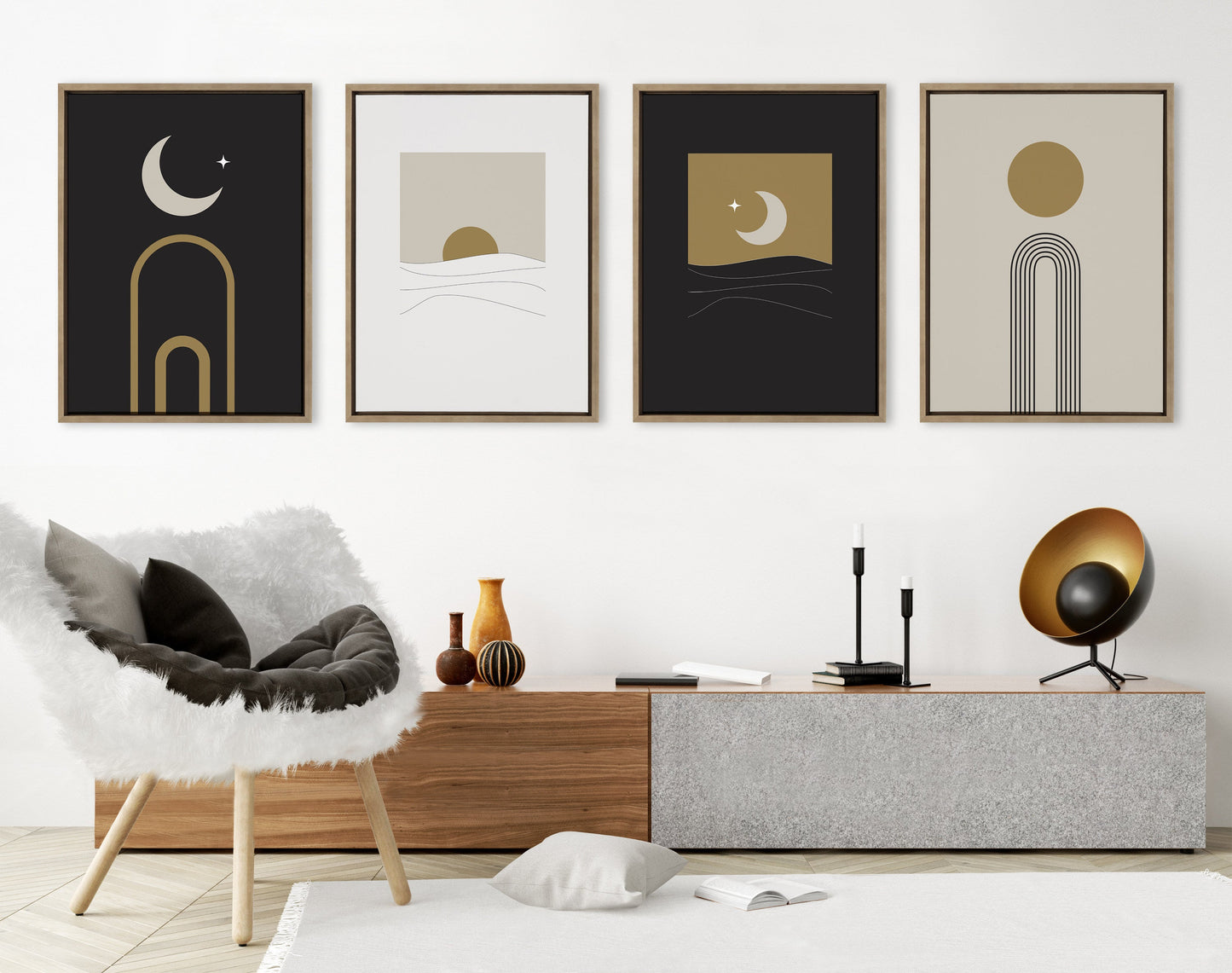 Modern Sunrise and Sunset Over the Ocean Framed Canvas Art Set by The Creative Bunch Studio