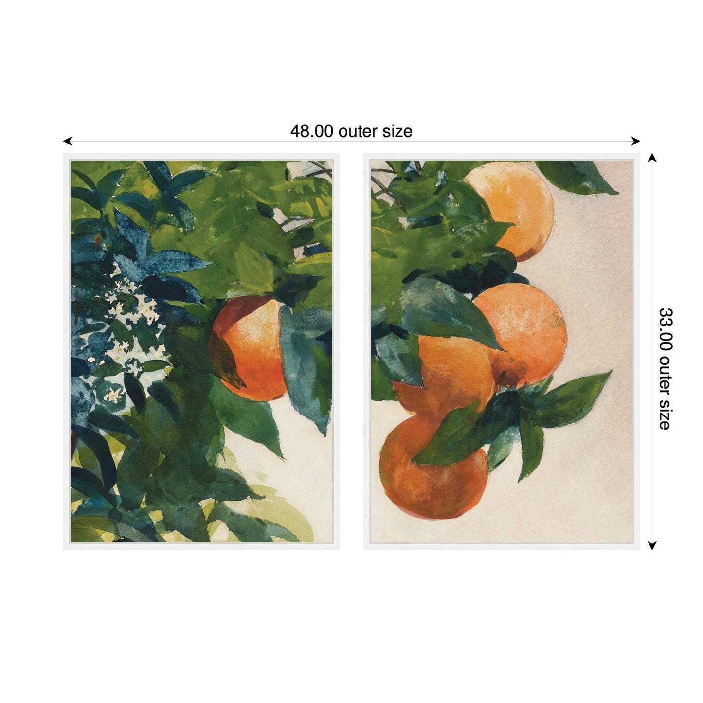 Vintage Citrus Oranges on a Branch 2-Piece Framed Canvas Art Set