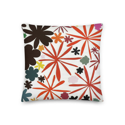 Decorative pillow with colorful floral pattern on a white background