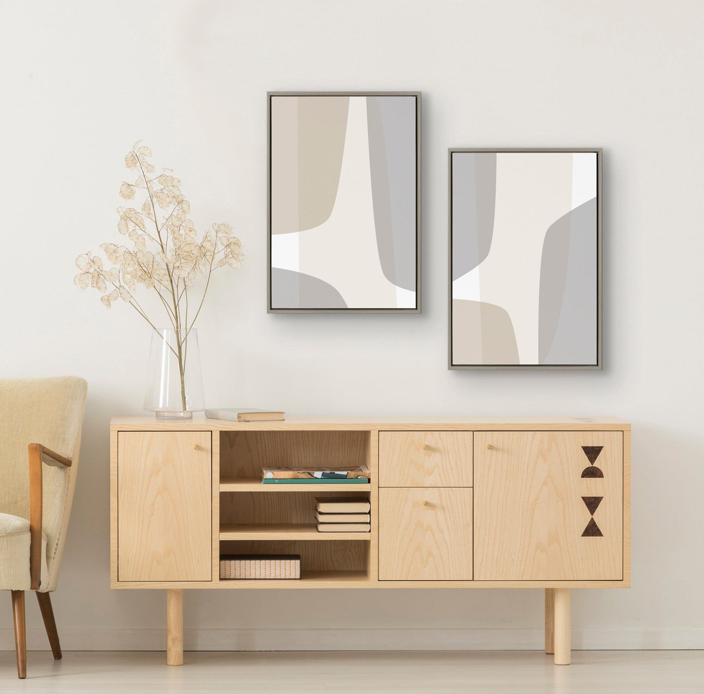 Comforting Curves Abstract No 1 and No 2 Framed Canvas by The Creative Bunch Studio