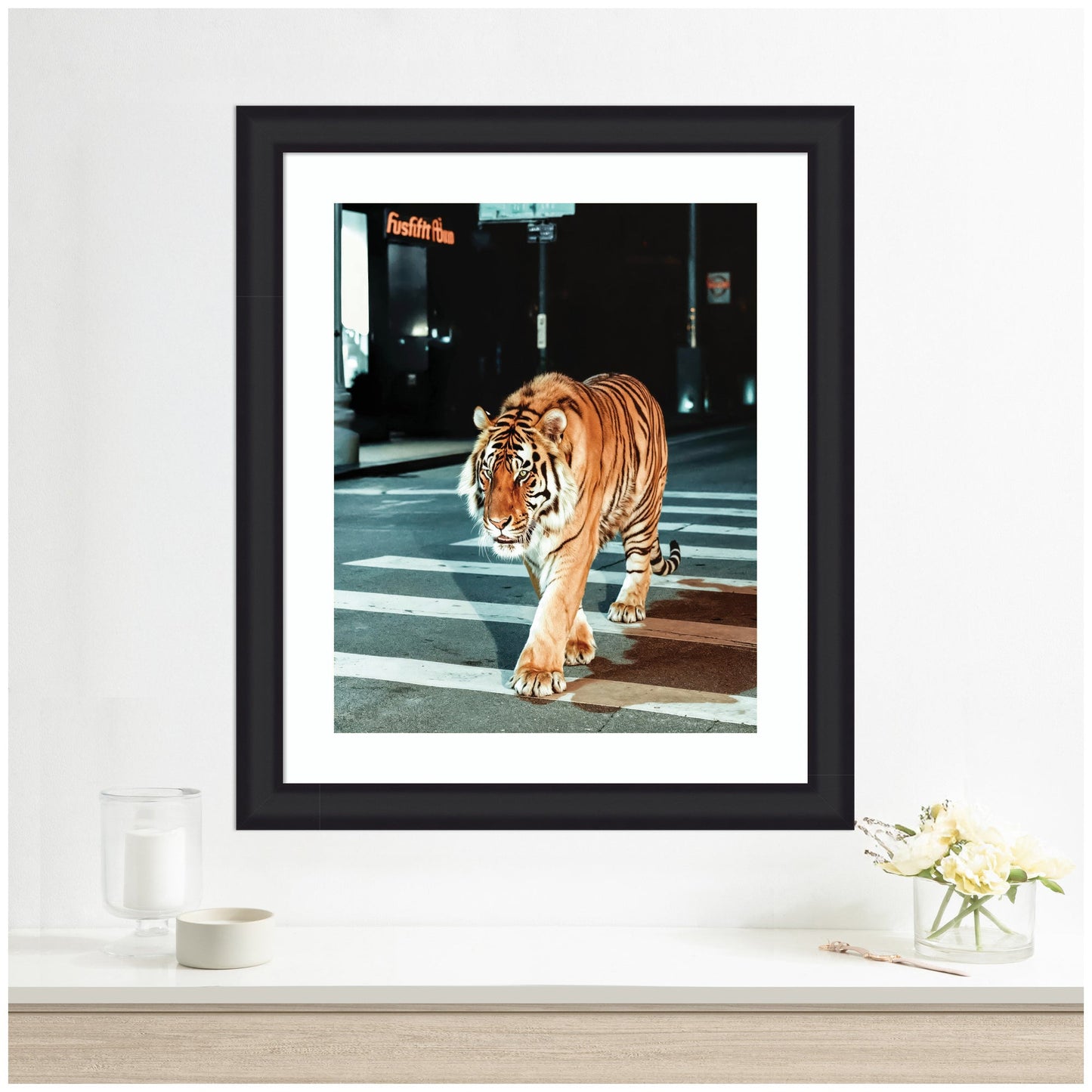 Limited Edition Tiger in the City at Night 2 by Michael Schauer