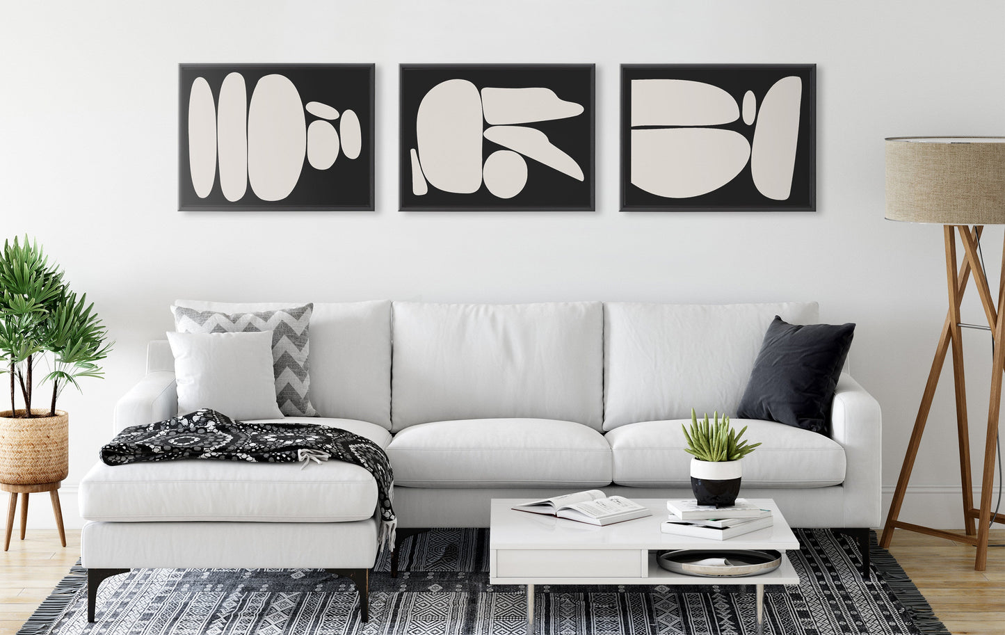 Zen Rock Garden Black and Tan Framed Canvas Set by The Creative Bunch Studio