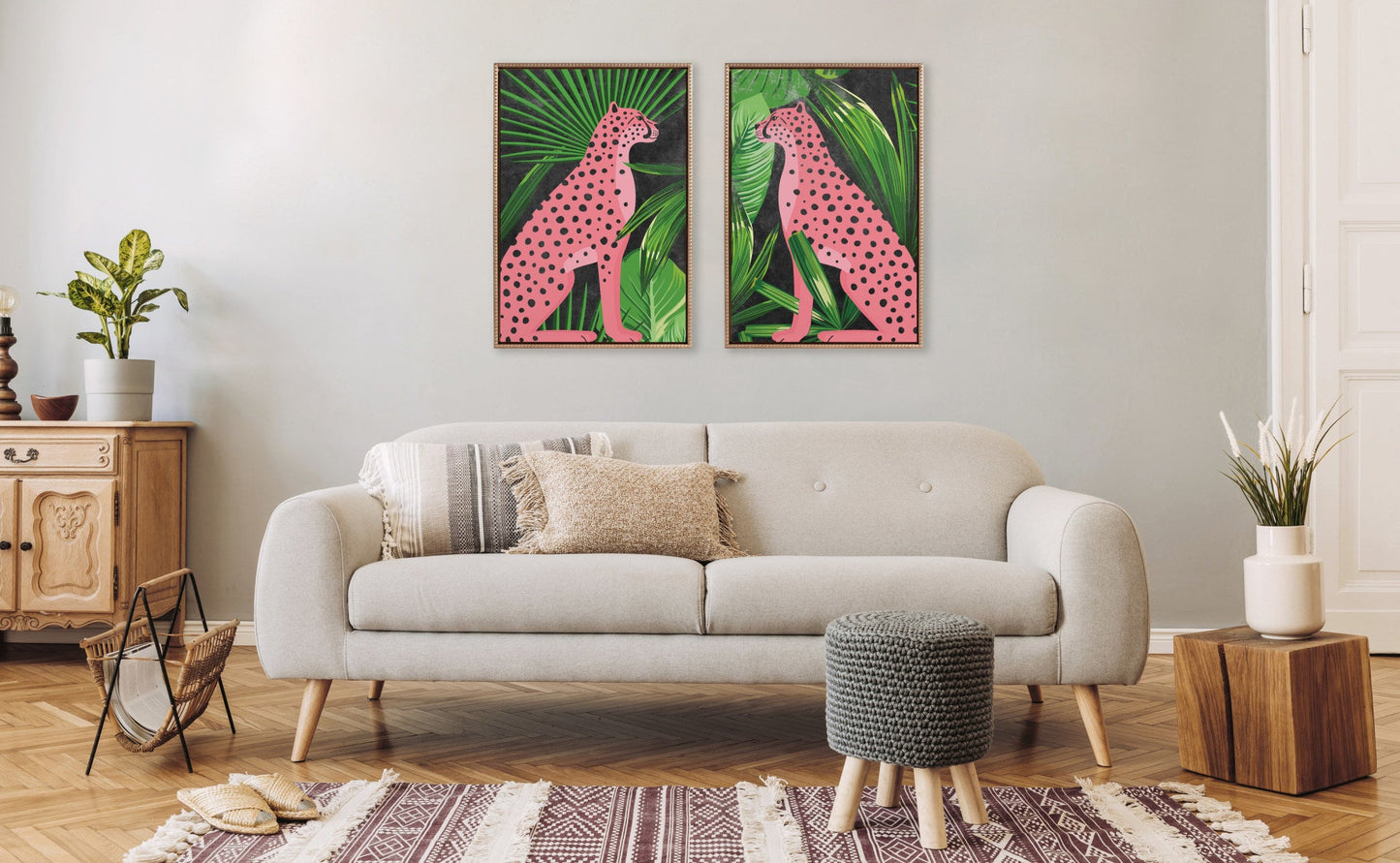 Beaded NC Cheetah Jungle Single 1 and 2 Framed Canvas Art Set by Nikki Chu