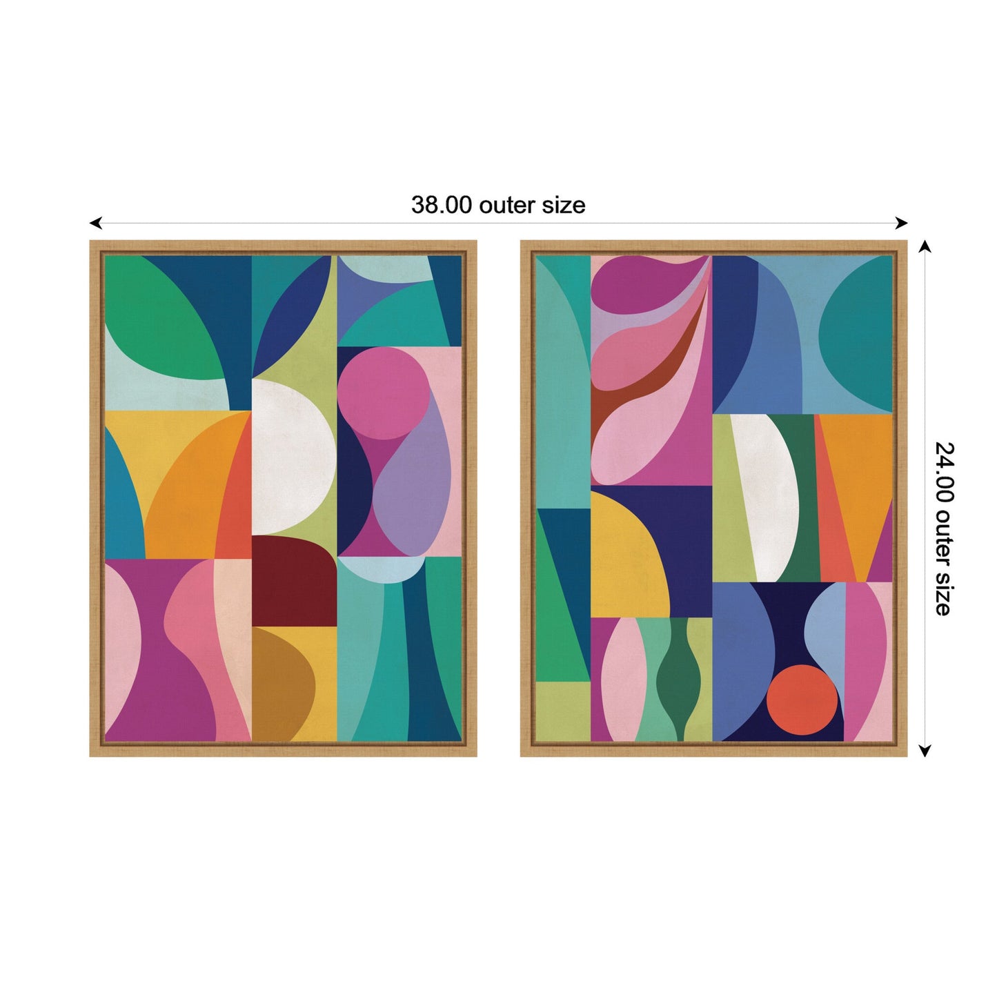 Mid-Century Modern Geometric Abstract 2-Piece Framed Canvas Art Set