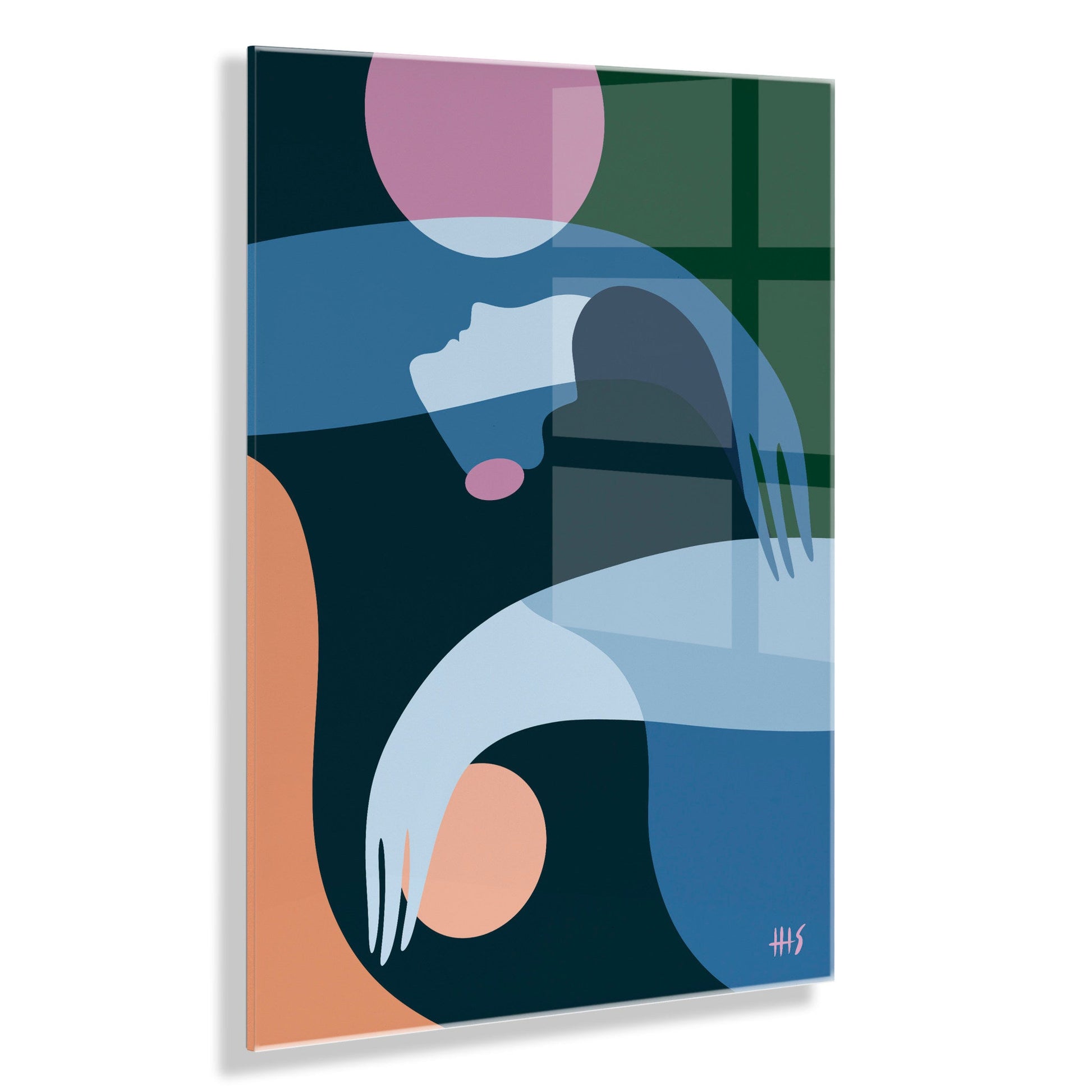 Abstract art print with geometric shapes on a white background