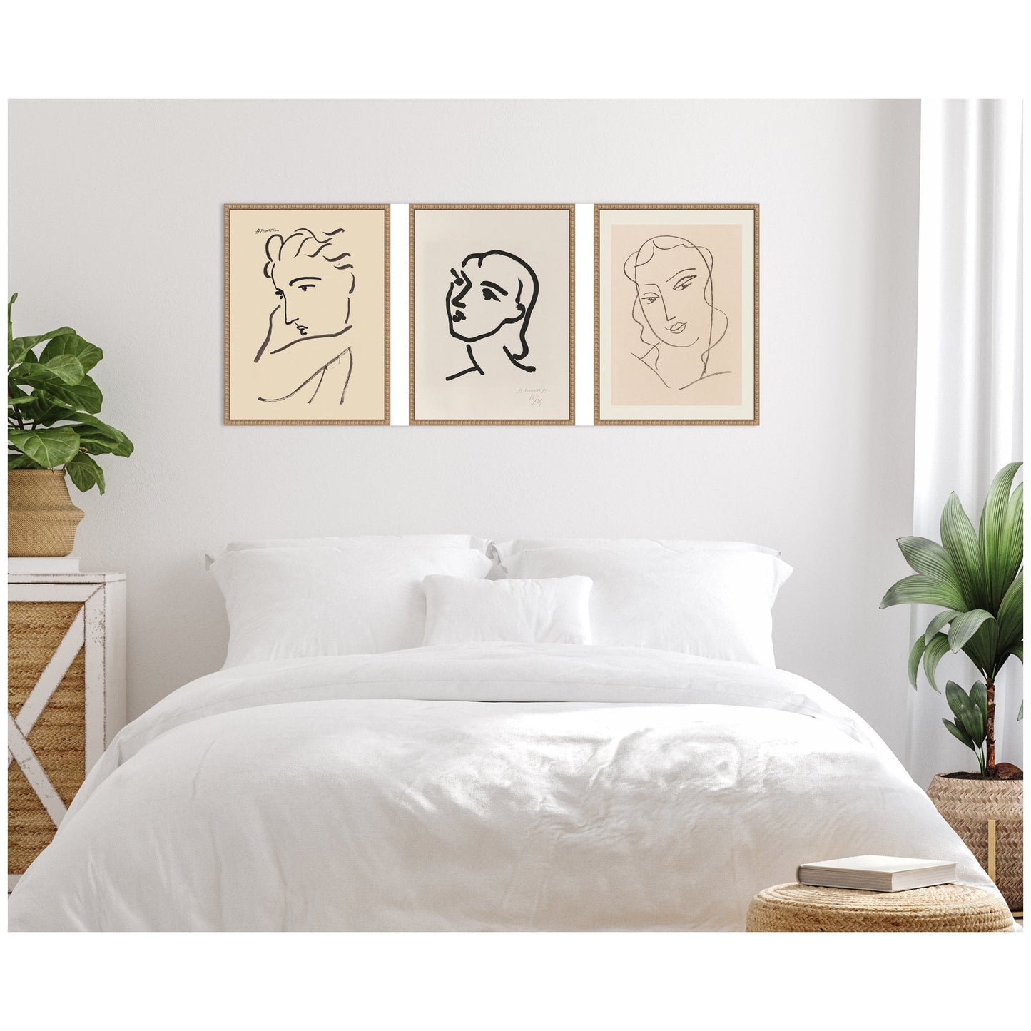 Matisse Profil de Femme Minimalist Line Art 3-Piece Framed Canvas Set