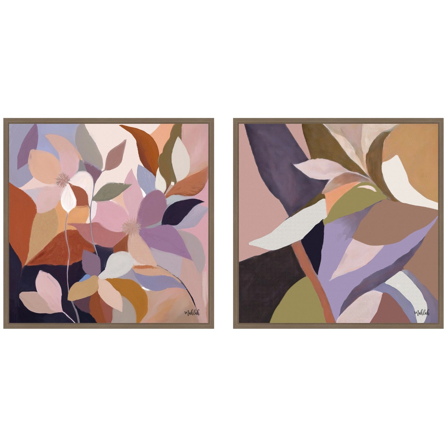 Minimalist Azure Leaves and Stems 2-Piece Framed Canvas Art Set