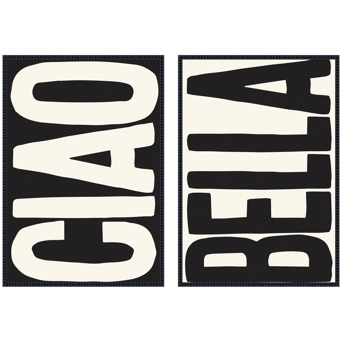 Ciao Bella Typography Black and White 2 Piece Framed Canvas Wall Art Set by Lucky Guava